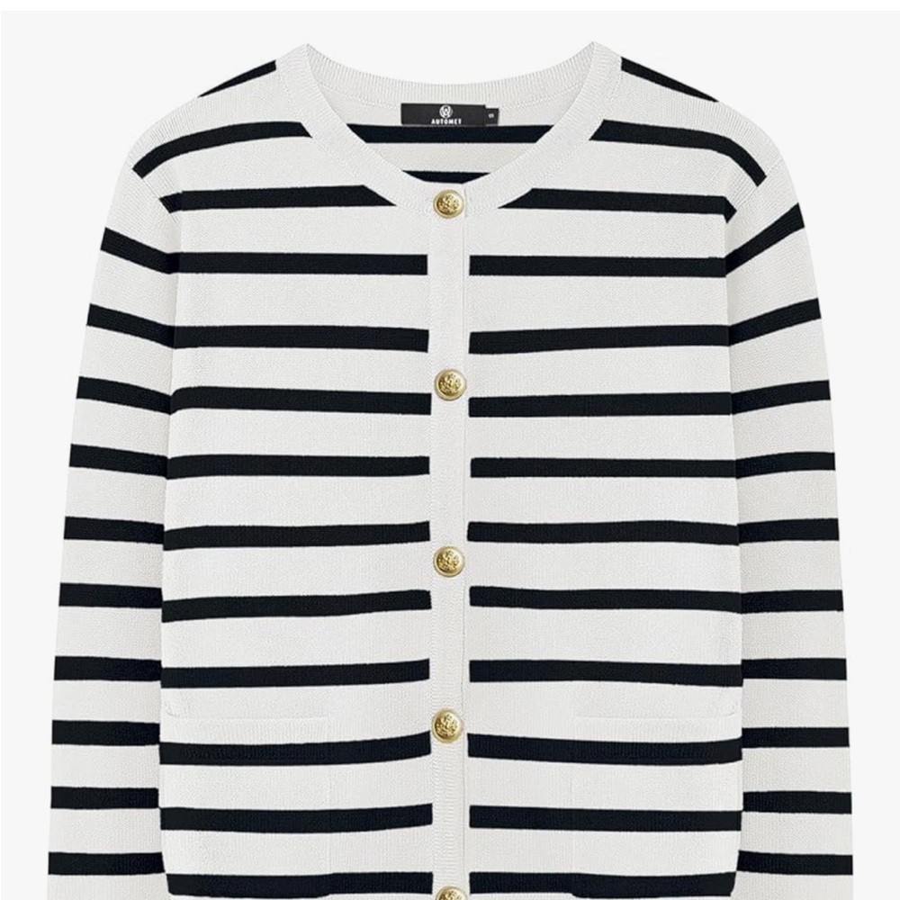 Women’s Striped Cropped Cardigan with Pockets